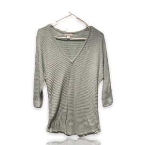 New York & Company Women’s Aqua V Neck Waffle Knit 3/4 Sleeve Sweater